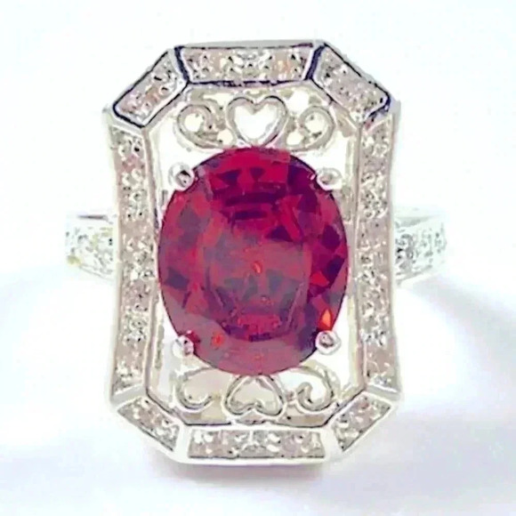 Gorgeous Bridgerton Era Look 925 Silver Garnet Diamond Ring - Picture 1 of 4